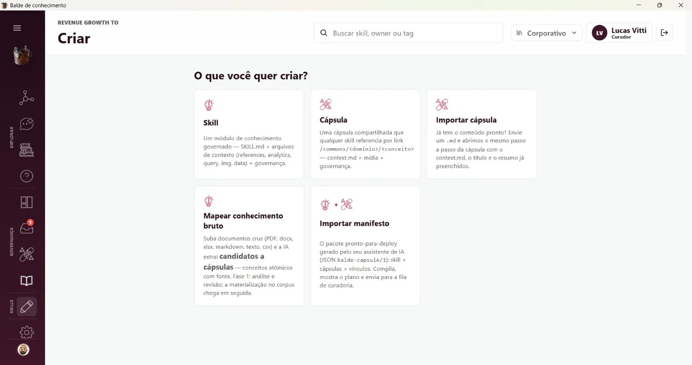 Novo rascunho — o modal guiado que abre uma cápsula.