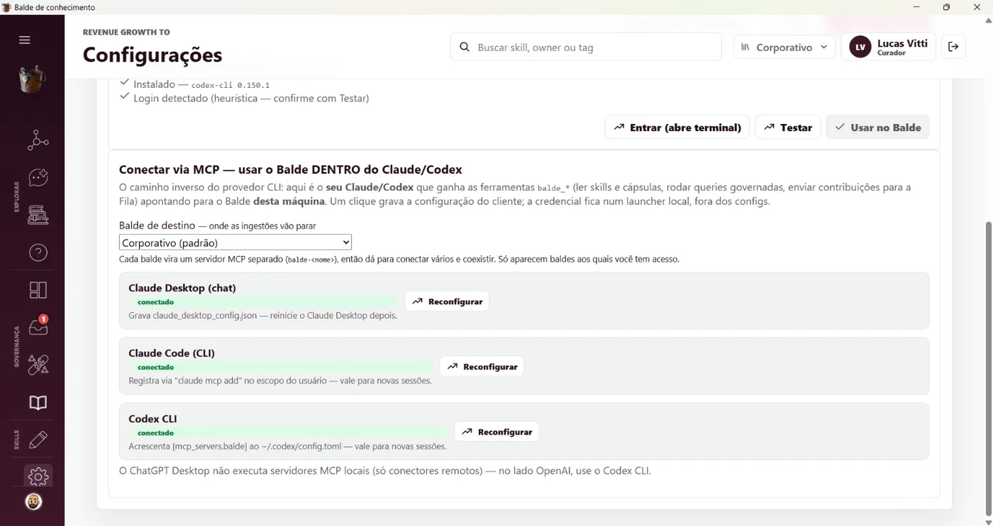 Integração MCP — Balde como servidor de contexto pra agentes.