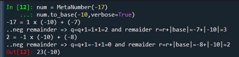 Classe MetaNumber (Python), conversão de -17(10) para 23(-10)