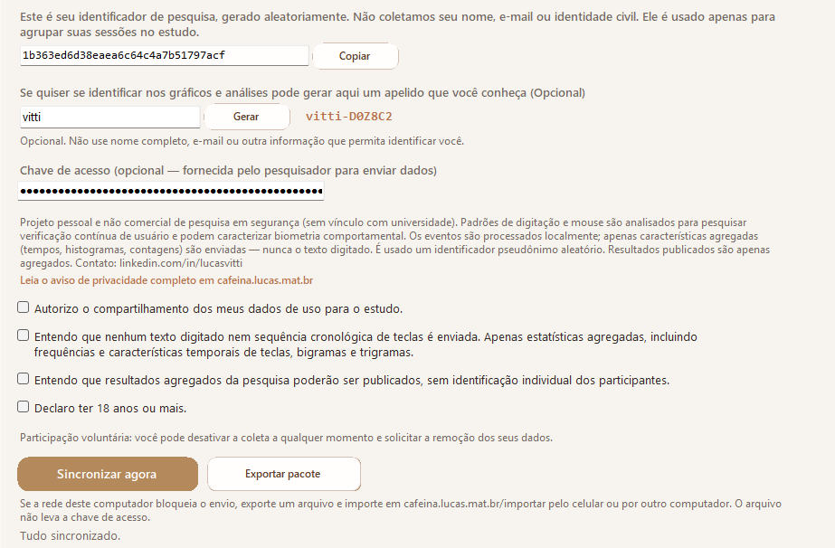 Data upload screen. It requires explicit consent on every submission of data to the research